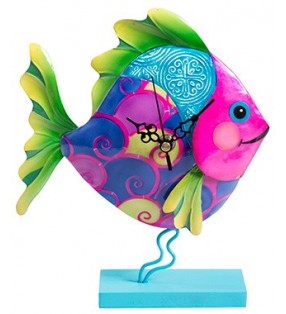 Colourful Funky Metal Fair Trade Fish Clock on Stand