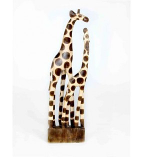 Natural Wooden Hand Carved Mother and Baby Giraffe 100cm.