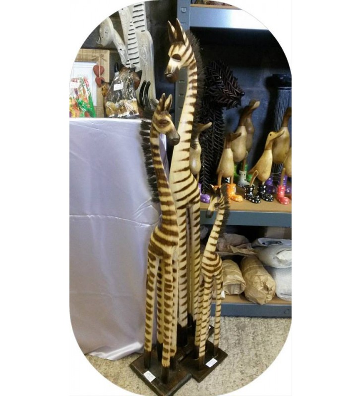 Tall Natural Wooden Fair Trade Hand Carved Zebra Statue.
