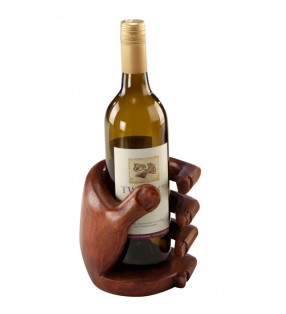 Fair Trade Dark Wooden Hand Carved Wine Bottle Holder