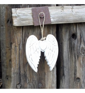 Beautiful Ethically Sourced Hand Crafted Wooden Single Angel Wing & Heart. 15 cm